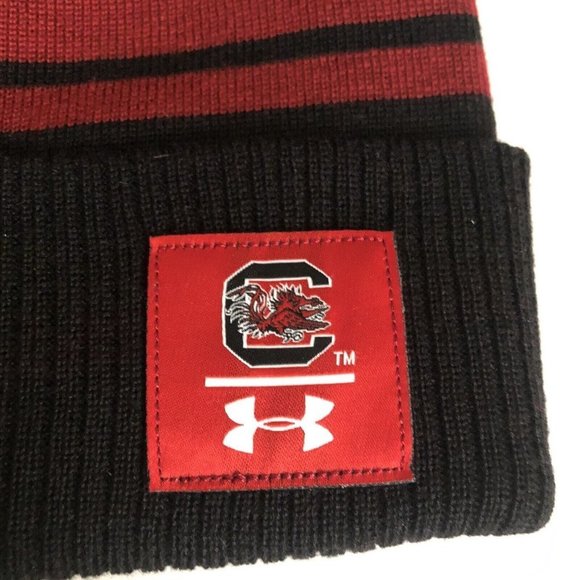 South Carolina Gamecocks Under Armour Sideline Cuffed Knit Pom Beanie Hat OSFA - Picture 2 of 7